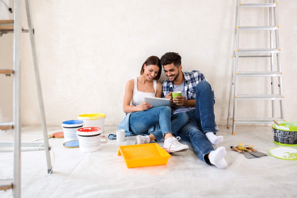 a couple discussing a home improvement project