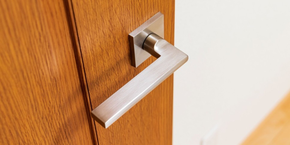 A woodgrain entry door